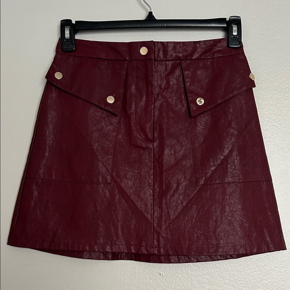 Zara Burgundy Mini Skirt with Gold Button Details - Picture 2 of 11